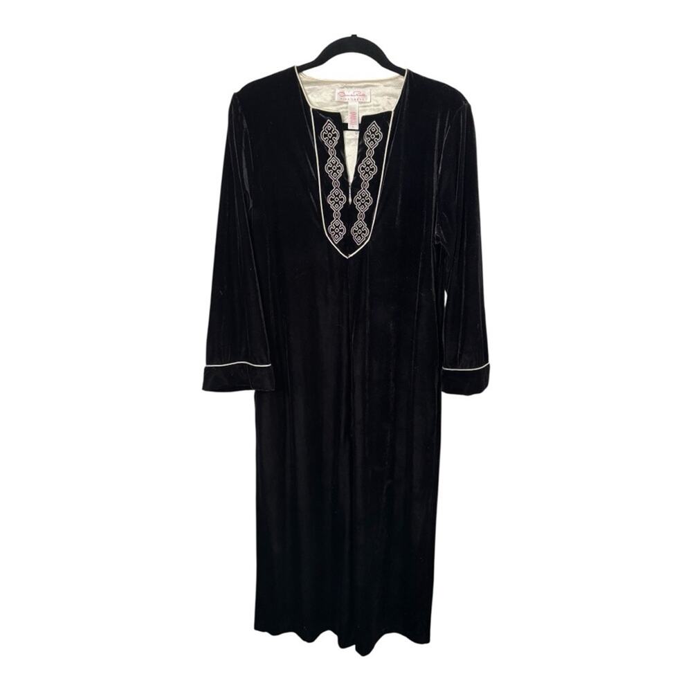 Oscar da le Renta Black Velvet Long Sleeve Caftan Dress Small